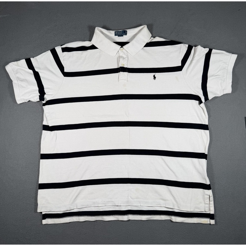 Polo Ralph Lauren Shirt 4XB Big White Black Striped Short Sleeve Pony Logo Men